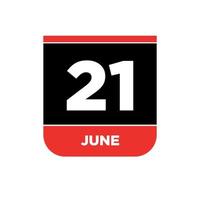 21st june Calendar date vector icon. 21 june lettering.
