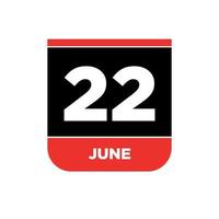22nd june Calendar date vector icon. 22 june lettering.