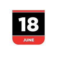 18th june Calendar date vector icon. 18 june lettering.