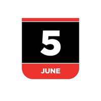 5th June calendar vector icon. 5 June monogram.