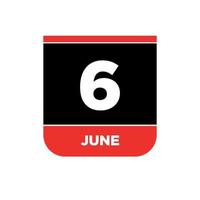 6th June calendar vector icon. 6 June monogram.