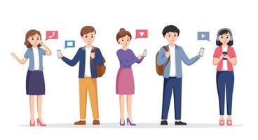 people using smartphone isolated vector illustration