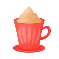 Mug of hot chocolate with whipped cream, in a red mug, on a white background vector