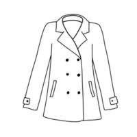 Autumn female short coat isolated on white background. Doodle outline illustration vector