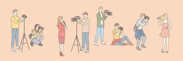 Set of photo and videographers, paparazzi, journalist concept vector