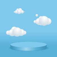 Abstract Minimal Scene with Podium Platform Stage Product and White Clouds . Vector