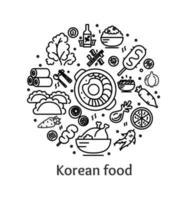 Korean Food Sign Round Design Template Thin Line Icon Banner. Vector