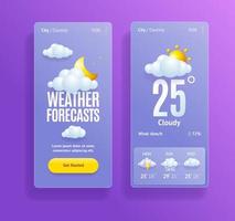 3d Weather App Template Set Cartoon Style. Vector