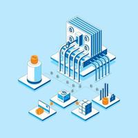 Cryptocurrency and Blockchain Isometric Composition. Vector