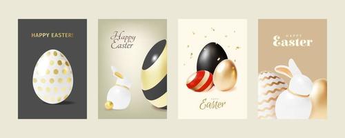 3d Happy Easter Day Ads Banner Concept Poster Card Set. Vector