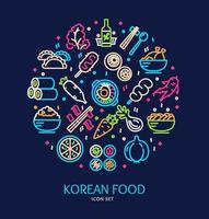 Korean Food Sign Round Design Template Thin Line Icon Banner. Vector