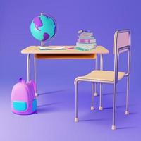 3d School Desk and Accessory Concept Plasticine Cartoon Style. Vector