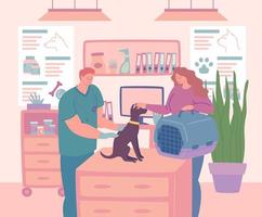 Cartoon Color Characters People Pet Owner Vet Clinics Concept. Vector