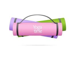 Yoga Time Concept with Realistic 3d Detailed Color Rolled Exercise Mat Set. Vector