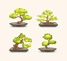 Cartoon Color Different Japanese Bonsai Icons Set Traditional Asian Decoration Concept Flat Design Style. Vector illustration