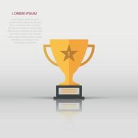 Vector trophy cup icon in flat style. Winner sign illustration pictogram. Award prize business concept.