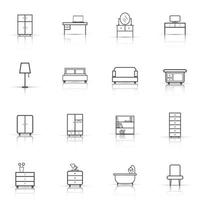 Furniture icons set. Flat vector illustration on white background. Universal icon for web design.