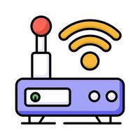 An icon of wifi router shows networking device that enables wireless communication between electronic devices and the internet vector