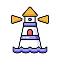 un torre conteniendo un Faro ligero a advertir o guía buques a mar, bien diseñado icono de faro vector