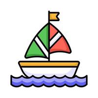 A sailboat icon represents a boat propelled by the wind using a sail, modern vector of boating