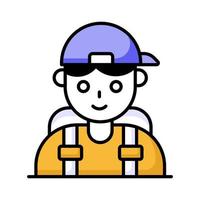 A person wearing cap and backpack denoting vector of traveler in modern style