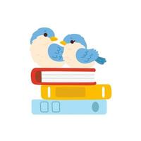 cartoon sparrow birds on book stack vector