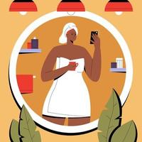 Woman in towel taking a selfie vector