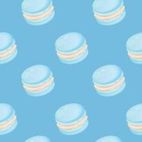 Seamless pattern with blue cute cartoon macaroons on a blue background. Bright seamless pattern with sweets for confectioner or postcard. Sweet background for candy store vector