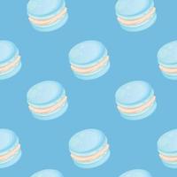 Seamless pattern with blue cute cartoon macaroons on a blue background. Bright seamless pattern with sweets for confectioner or postcard. Sweet background for candy store vector