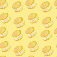 Seamless pattern with yellow cute cartoon macaroons on a yellow background. Bright seamless pattern with sweets for confectioner or postcard. Sweet background for candy store vector