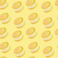 Seamless pattern with yellow cute cartoon macaroons on a yellow background. Bright seamless pattern with sweets for confectioner or postcard. Sweet background for candy store vector