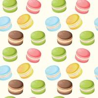 Seamless pattern with colorful cute cartoon macaroons on a white background. Bright seamless pattern with sweets for confectioner or postcard. Sweet background for candy store vector