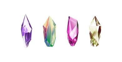 A collection of images of diamonds of various geometric shapes, colors and sizes.Glass shiny crystals with different shades reflecting light.Vector realistic set of glow gemstone or colorful ice. vector