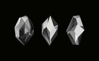 A collection of images of black  diamonds of various geometric shapes and sizes.Glass shiny crystals with different shades reflecting light.Vector realistic set of glow gemstone or colorful ice. vector