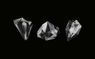 A collection of images of black  diamonds of various geometric shapes and sizes.Glass shiny crystals with different shades reflecting light.Vector realistic set of glow gemstone or colorful ice. vector