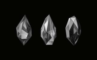 A collection of images of black  diamonds of various geometric shapes and sizes.Glass shiny crystals with different shades reflecting light.Vector realistic set of glow gemstone or colorful ice. vector