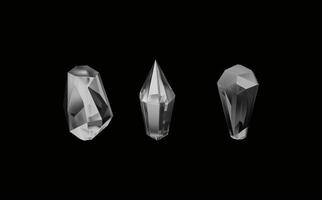 A collection of images of black  diamonds of various geometric shapes and sizes.Glass shiny crystals with different shades reflecting light.Vector realistic set of glow gemstone or colorful ice. vector