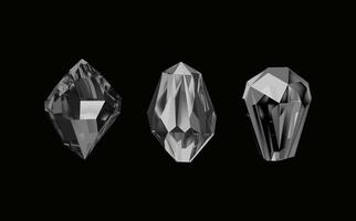 A collection of images of black  diamonds of various geometric shapes and sizes.Glass shiny crystals with different shades reflecting light.Vector realistic set of glow gemstone or colorful ice. vector