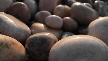 Close up macro video of stones and pebbles getting covered as the tide comes in