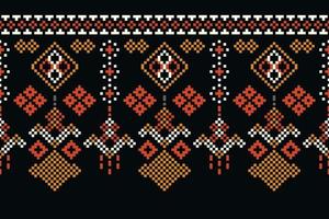 Ethnic geometric fabric pattern Cross Stitch.Ikat embroidery Ethnic oriental Pixel pattern dark black background. Abstract,vector,illustration.For texture,clothing,wrapping,decoration,carpet. vector