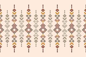 Ethnic geometric fabric pattern Cross Stitch.Ikat embroidery Ethnic oriental Pixel pattern brown cream background. Abstract,vector,illustration.For texture,clothing,wrapping,decoration,carpet. vector