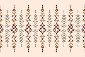 Ethnic geometric fabric pattern Cross Stitch.Ikat embroidery Ethnic oriental Pixel pattern brown cream background. Abstract,vector,illustration.For texture,clothing,wrapping,decoration,carpet. vector