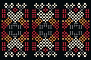 Ethnic geometric fabric pattern Cross Stitch.Ikat embroidery Ethnic oriental Pixel pattern dark black background. Abstract,vector,illustration.For texture,clothing,wrapping,decoration,carpet. vector