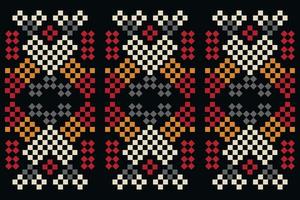 Ethnic geometric fabric pattern Cross Stitch.Ikat embroidery Ethnic oriental Pixel pattern dark black background. Abstract,vector,illustration.For texture,clothing,wrapping,decoration,carpet. vector