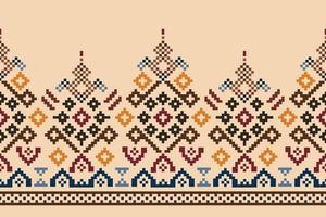 Ethnic geometric fabric pattern Cross Stitch.Ikat embroidery Ethnic oriental Pixel pattern brown cream background. Abstract,vector,illustration.For texture,clothing,wrapping,decoration,carpet. vector