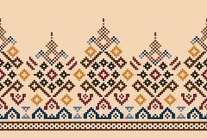 Ethnic geometric fabric pattern Cross Stitch.Ikat embroidery Ethnic oriental Pixel pattern brown cream background. Abstract,vector,illustration.For texture,clothing,wrapping,decoration,carpet. vector