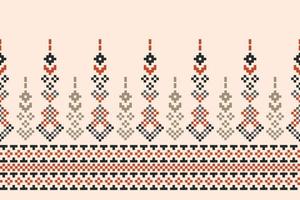 Ethnic geometric fabric pattern Cross Stitch.Ikat embroidery Ethnic oriental Pixel pattern brown cream background. Abstract,vector,illustration.For texture,clothing,wrapping,decoration,carpet. vector