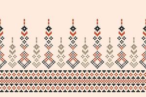 Ethnic geometric fabric pattern Cross Stitch.Ikat embroidery Ethnic oriental Pixel pattern brown cream background. Abstract,vector,illustration.For texture,clothing,wrapping,decoration,carpet. vector