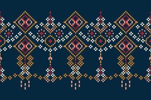 étnico geométrico tela modelo cruzar puntada.ikat bordado étnico oriental píxel modelo Armada azul antecedentes. resumen,vector,ilustración.para textura,ropa,envoltura,decoración,alfombra. vector