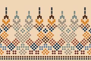 Ethnic geometric fabric pattern Cross Stitch.Ikat embroidery Ethnic oriental Pixel pattern brown cream background. Abstract,vector,illustration.For texture,clothing,wrapping,decoration,carpet. vector